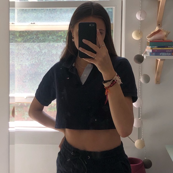 TOMMY HILFIGER vintage cropped navy blue polo - Picture 2 of 6